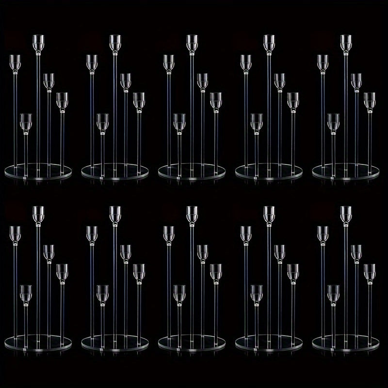 Set of 1/2/10 Acrylic Candle Holders with 5 Arms, Transparent Centerpieces for Wedding And Dining Table Decor, Suitable for Wedding And Party Decorations.