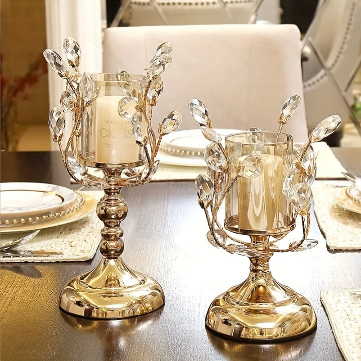 Elegant Metal Crystal Candle Holder, 1pc - Perfect for Tabletop Decor and Home Accents