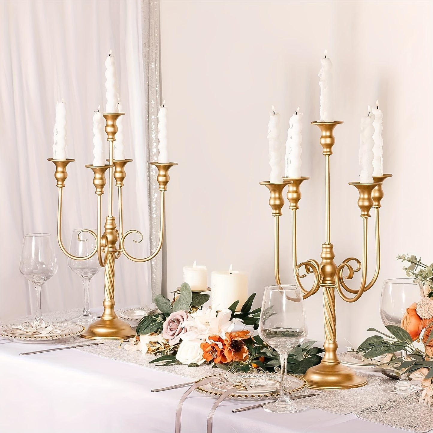 2pcs 50.04cm Gold Candelabra Centerpieces for Tables, Metal Tall Candle Holder for Taper Candles, 5 Arm Candlestick Holder for Wedding Centerpiece Decor Party Event Reception Decoration