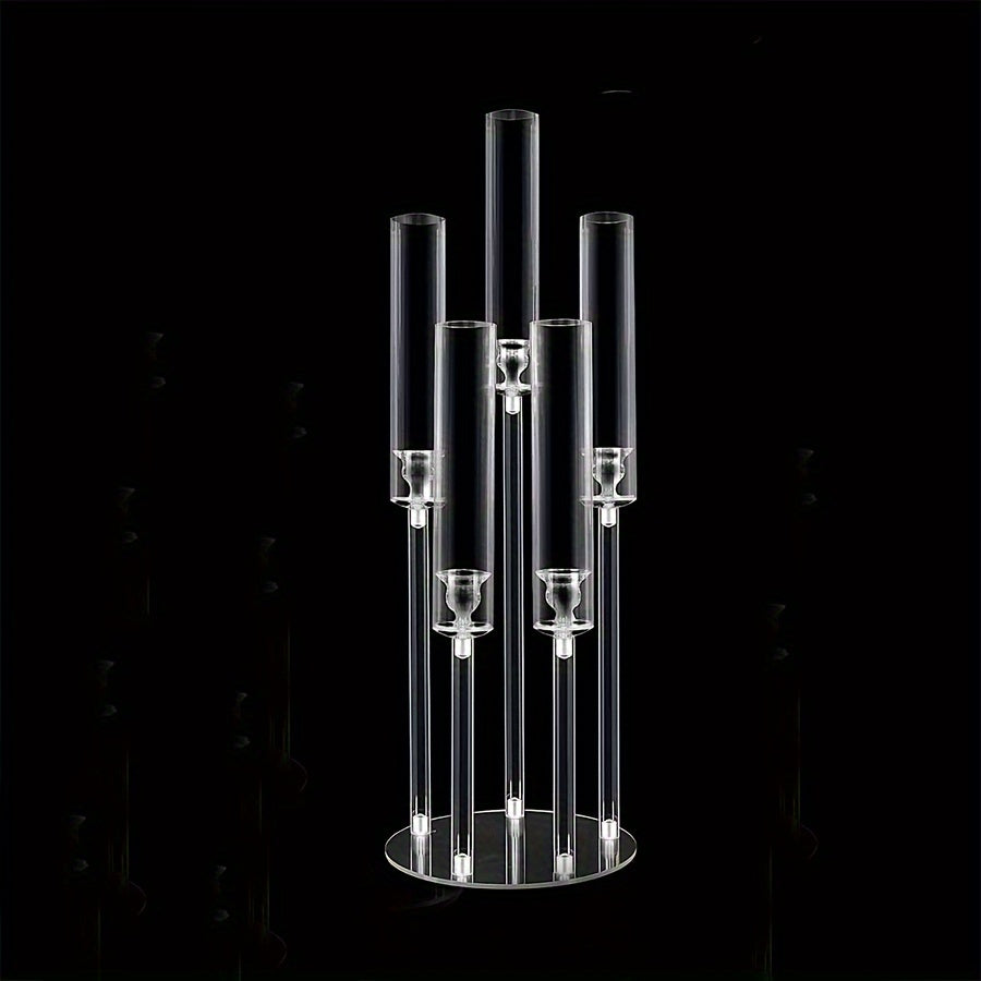 1pc Acrylic Candle Holder with 5 Armbs - Modern Tabletop Centerpiece for Weddings, Parties, Anniversaries & Holiday Decor