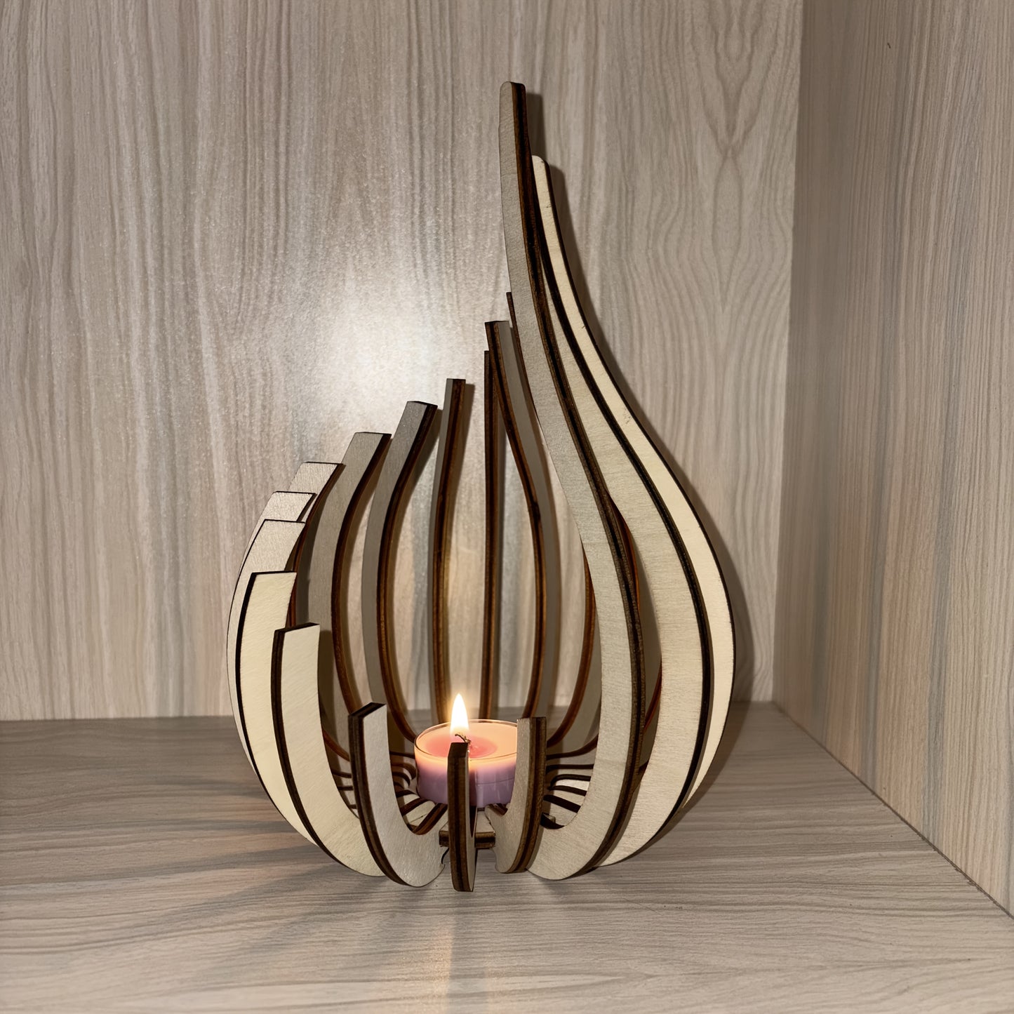 Hand-Carved Modern Minimalist Candle Holder - Elegant Artificial Wood Table Centerpiece with Natural Wood Grain, Animal-Inspired Design