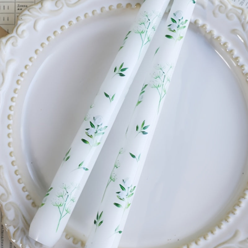 Long Stem Elegant Floral Print Wedding Candles - Tall Table Centerpieces for Wedding, Valentine's, Anniversary Decor