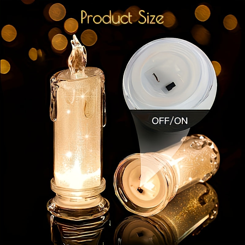 4pcs Realistic Flickering LED Flameless Candles with Battery - Transparent Gap Column Design, Safe Plastic for Family Dinners, Weddings, Holidays