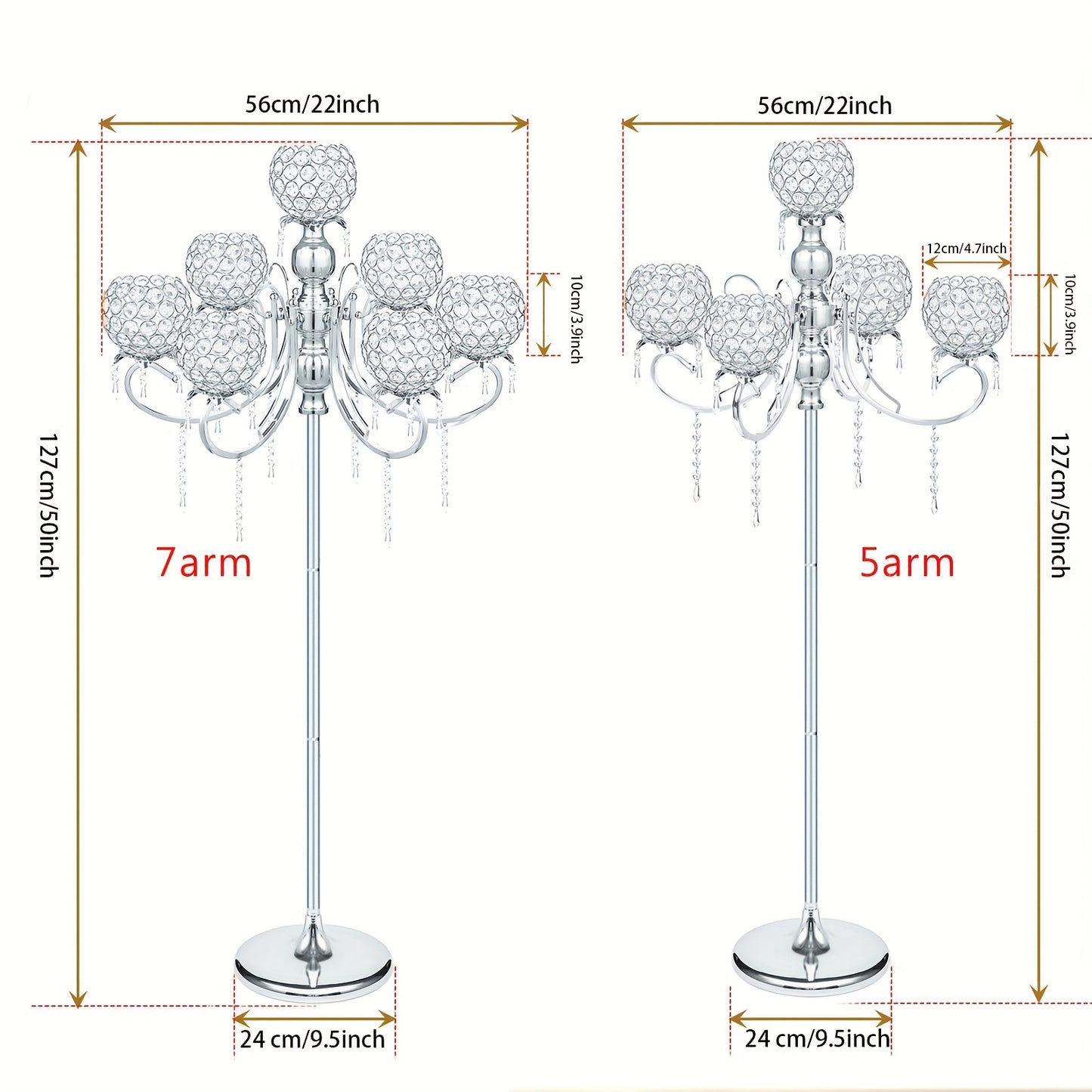 1pc 127.0cm Adjustable Height Metal Crystal Tealight Candlestick Holder with Crystal Bowl Accents & Pendants