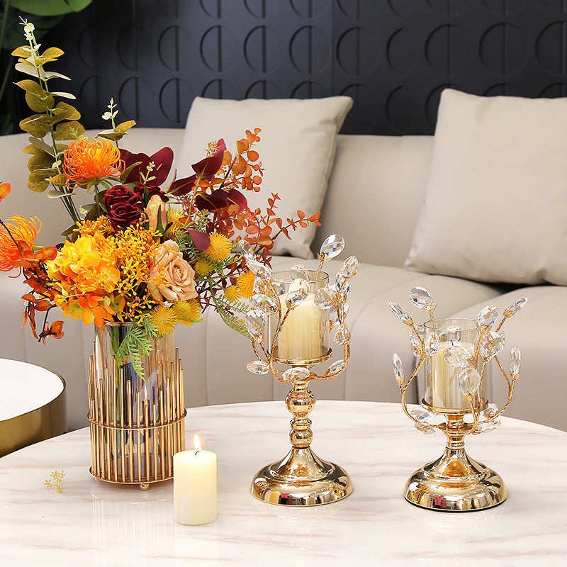 Elegant Metal Crystal Candle Holder, 1pc - Perfect for Tabletop Decor and Home Accents