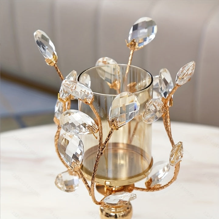 Elegant Metal Crystal Candle Holder, 1pc - Perfect for Tabletop Decor and Home Accents