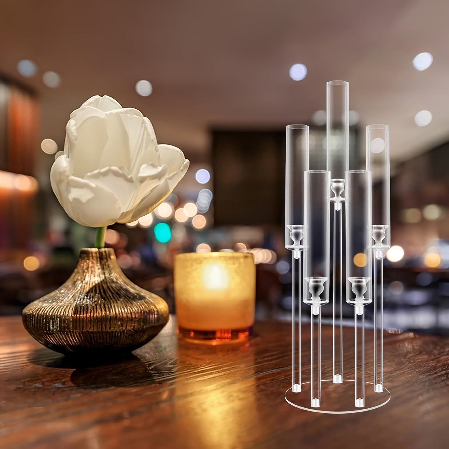 1pc Acrylic Candle Holder with 5 Armbs - Modern Tabletop Centerpiece for Weddings, Parties, Anniversaries & Holiday Decor