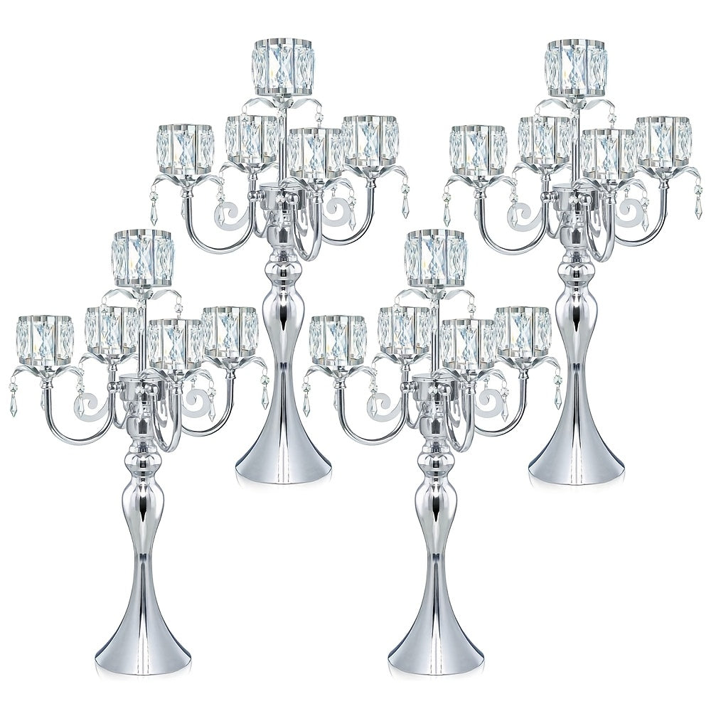Elegant 5-Bar 22-Inch Metal Crystal Candle Holder Centerpiece with Sparkling Pendants - Luxury Tabletop Decor for Weddings, Christmas, Parties & Home Decoration