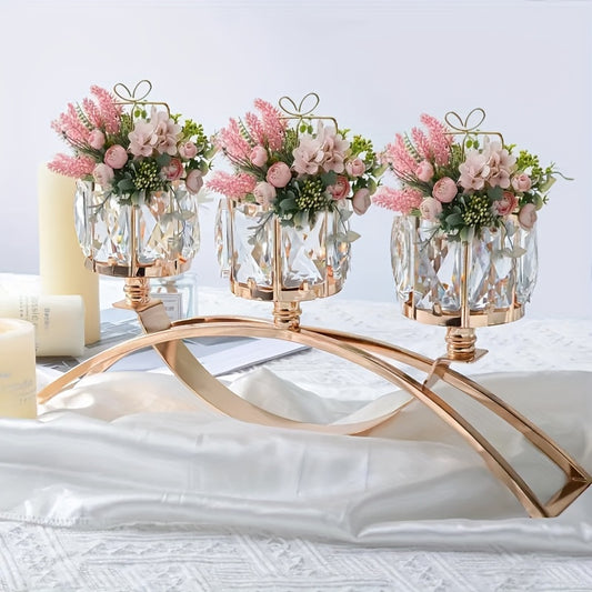 A Windproof Glass Candlestick In The Shape Of An Arch For Table Decoration. A Centerpiece For Dining Tables. A Luxurious Home Decoration Ornament For Living Rooms, Hotels, And Wedding Decorations.