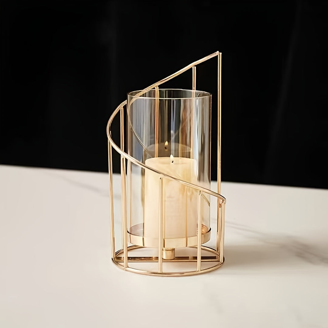 Modern Golden Metal Candle Holders with Intricate Cut-Out Design - Elegant Tabletop Decor for Weddings, Parties, and Home Living Room
