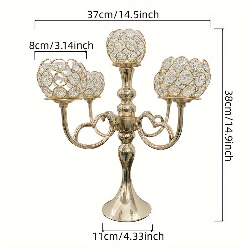 1pc Elegant 5-Arm Metal Candle Holder with Heart Design - Romantic Golden & Silver Finish, Perfect for Weddings, Christmas, Graduations, Birthdays