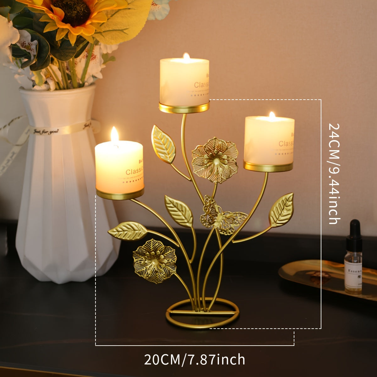 1pc Elegant Golden Metal Candle Holder, Creative Tabletop Decorative Candle Stand for Home, Dining