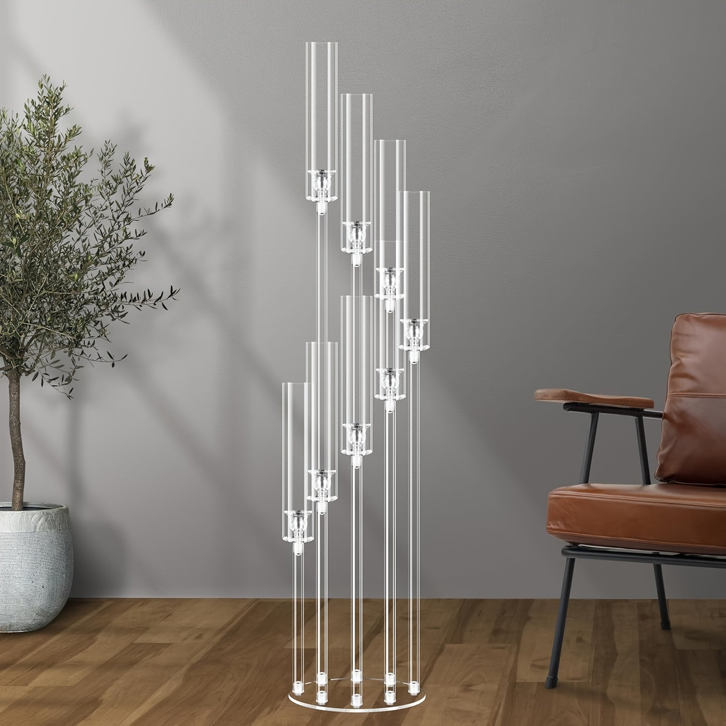 1 Set of 8 Arm 50 Inch (Approximately 127cm) Tall Acrylic Candle Holder Centerpiece, Transparent Candle Holder Suitable for Wedding Party and Home Decor