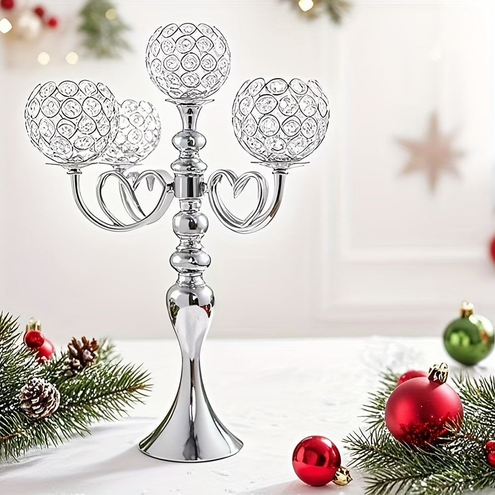 1pc Elegant 5-Arm Metal Candle Holder with Heart Design - Romantic Golden & Silver Finish, Perfect for Weddings, Christmas, Graduations, Birthdays