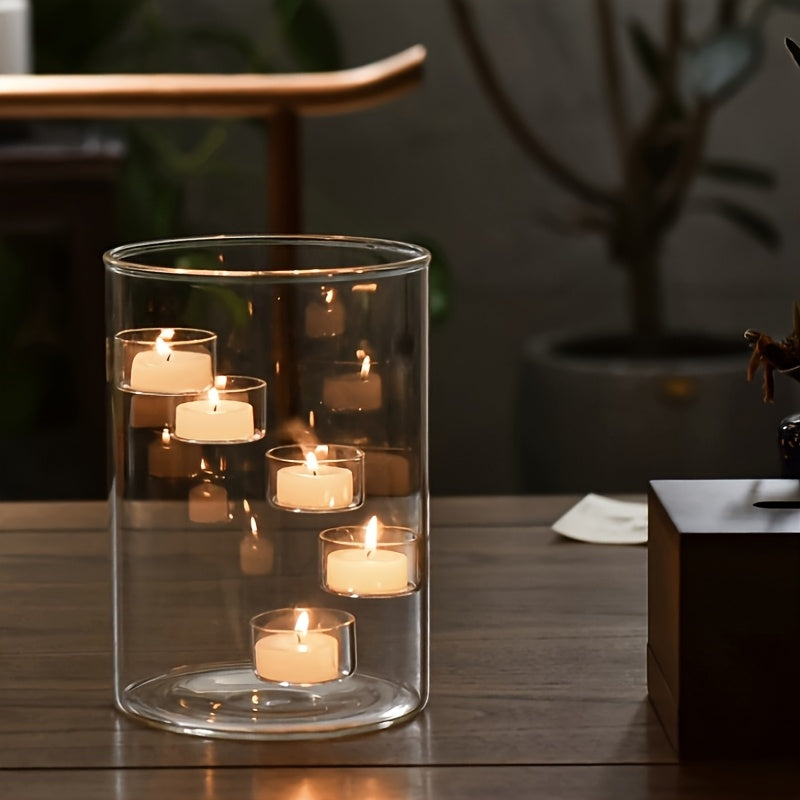 Extra Large Glass Candle Holder - Modern Centerpiece with Central Dome and Multi-Layer Design - Transparent Glass Column Suitable for Pillar Candles - Sturdy Base - Elegant Table Decor for Dinners, Weddings, Home Use - Windpr