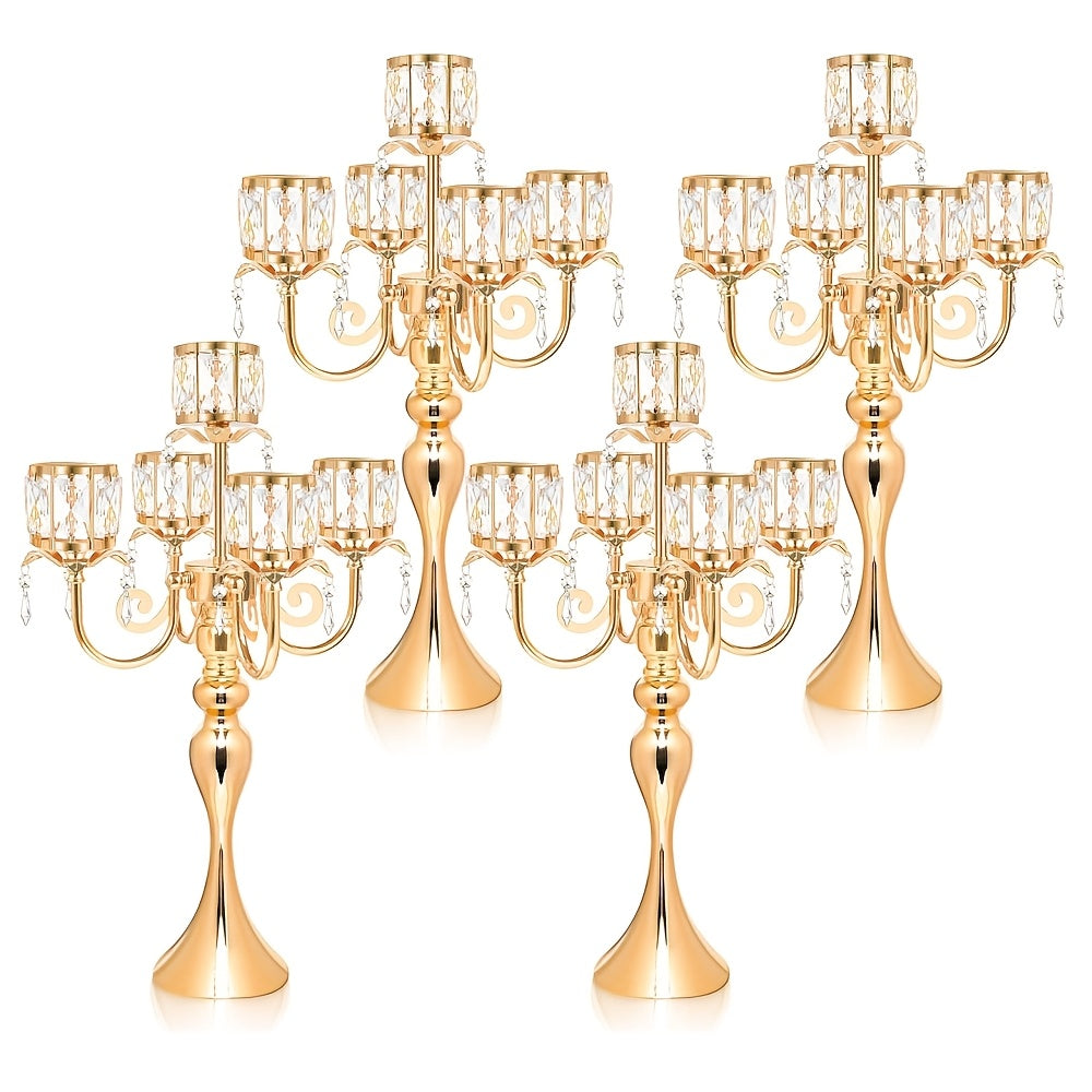 Elegant 5-Bar 22-Inch Metal Crystal Candle Holder Centerpiece with Sparkling Pendants - Luxury Tabletop Decor for Weddings, Christmas, Parties & Home Decoration