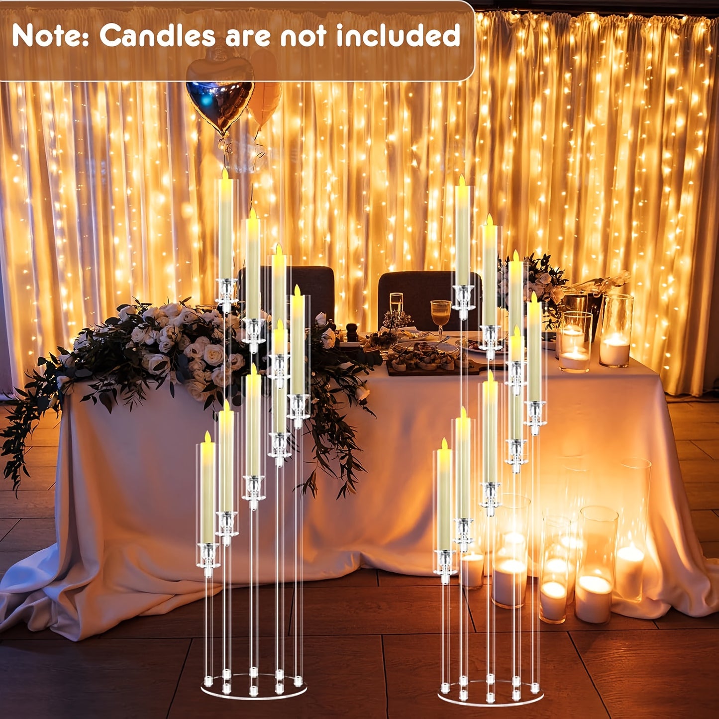 1 Set of 8 Arm 50 Inch (Approximately 127cm) Tall Acrylic Candle Holder Centerpiece, Transparent Candle Holder Suitable for Wedding Party and Home Decor