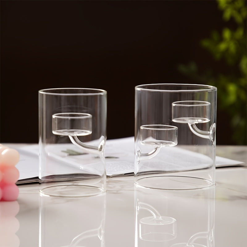 European Style Cylinder Hurricane Glass Candle Holder, Clear Glass Candlestick, European Cylindrical Decorative Hurricane Votive Storm Candlestick, Creative Home Decor Table Centerpiece