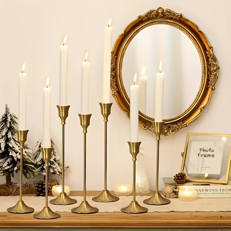 30pcs Elegant Golden Candle Holders, Taper Candles, Antique Brass Candlesticks Suitable for Birthday, Wedding, Fireplace Party Dining Home Anniversary Decorations
