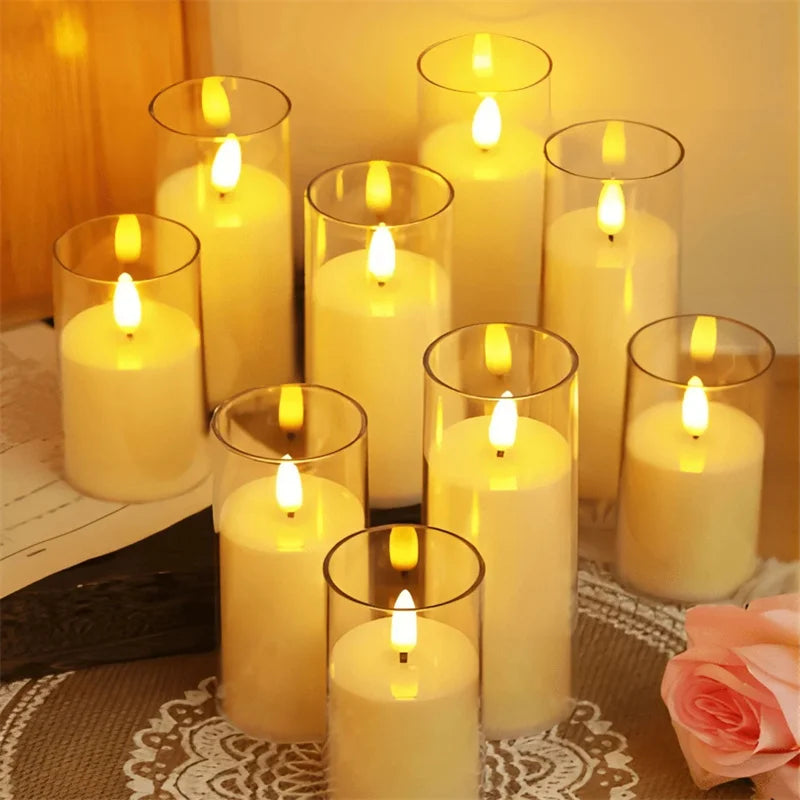 1/3/6Pcs Led Flameless Electric Candles Lamp Acrylic Glass Battery Flickering Fake Tealight Candle Bulk For Wedding Christmas