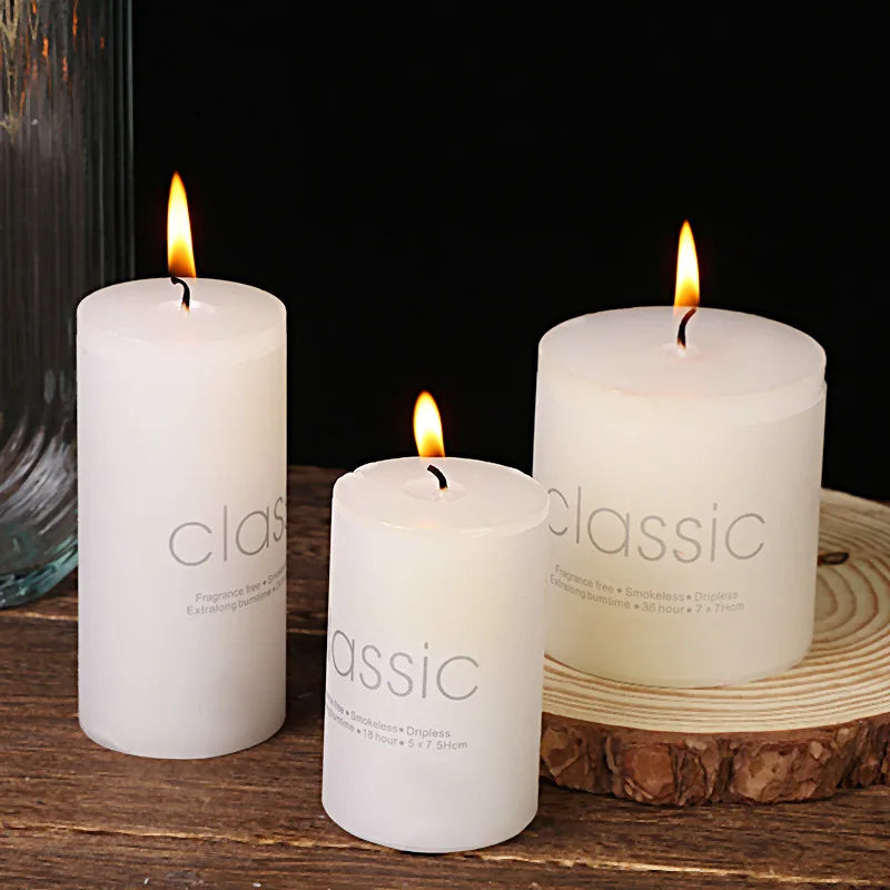 Classic European Ivory White Large Cylinder Candle Smokeless Tasteless Romantic