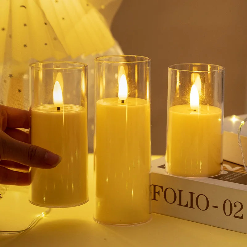 1/3/6Pcs Led Flameless Electric Candles Lamp Acrylic Glass Battery Flickering Fake Tealight Candle Bulk For Wedding Christmas