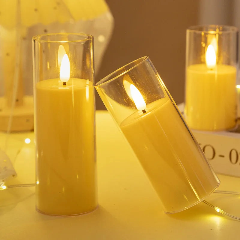 1/3/6Pcs Led Flameless Electric Candles Lamp Acrylic Glass Battery Flickering Fake Tealight Candle Bulk For Wedding Christmas