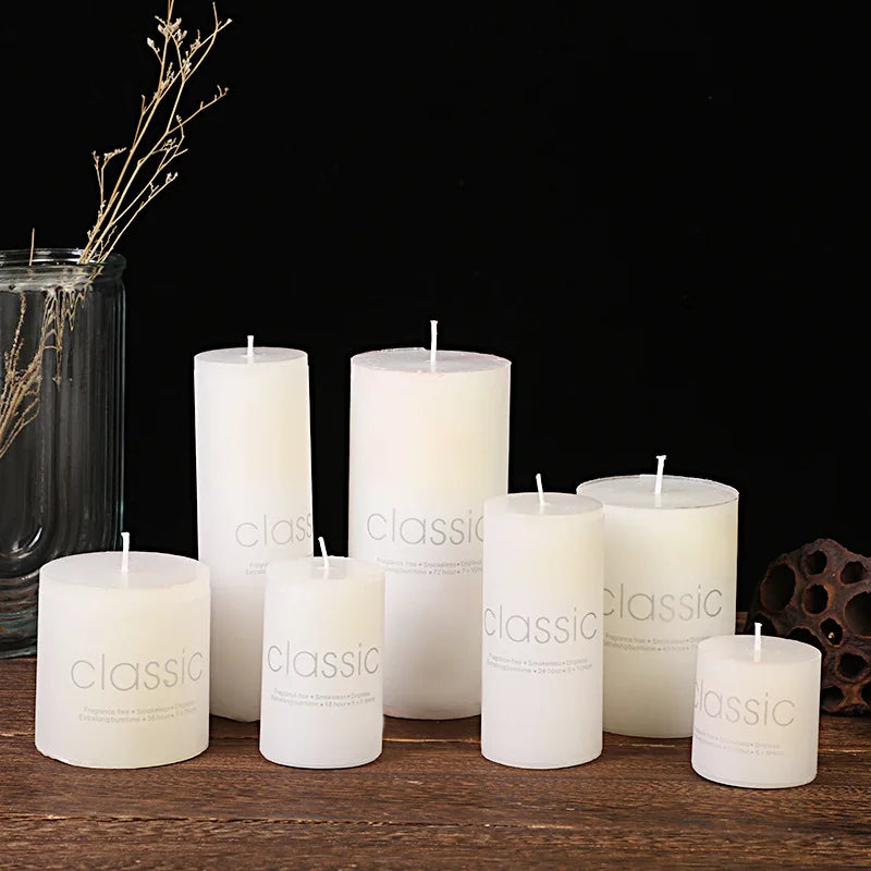 Classic European Ivory White Large Cylinder Candle Smokeless Tasteless Romantic