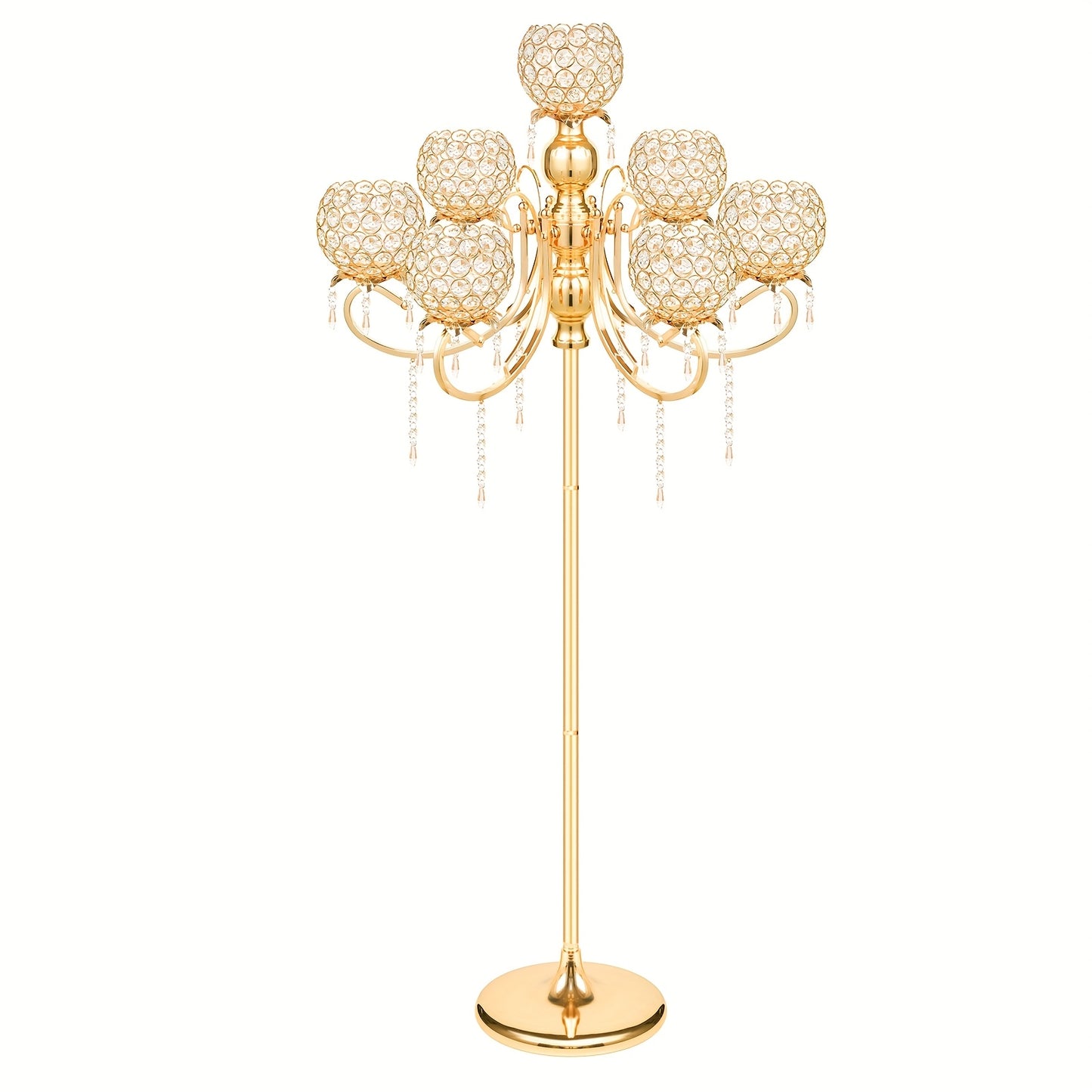 1pc 127.0cm Adjustable Height Metal Crystal Tealight Candlestick Holder with Crystal Bowl Accents & Pendants