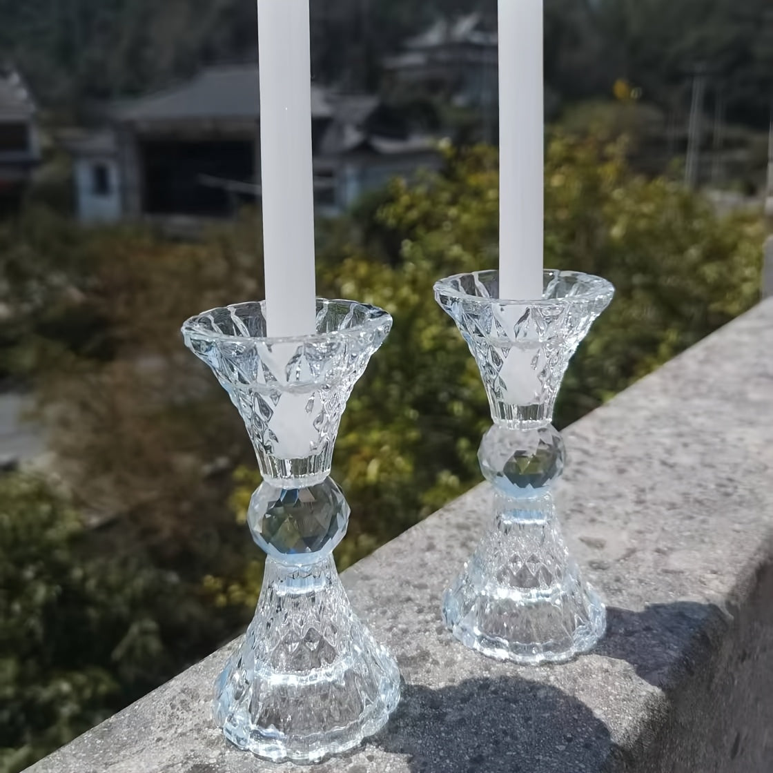 Crystal Glass Candle Holder Set Two-Piece Small Romantic Suitable for Holiday Decoration Table Ornaments