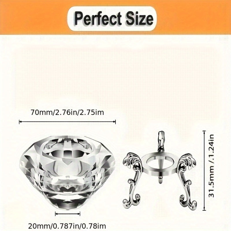 Elegant 2pcs K9 Crystal Diamond Candle Holder Set with Polished Metal Stand