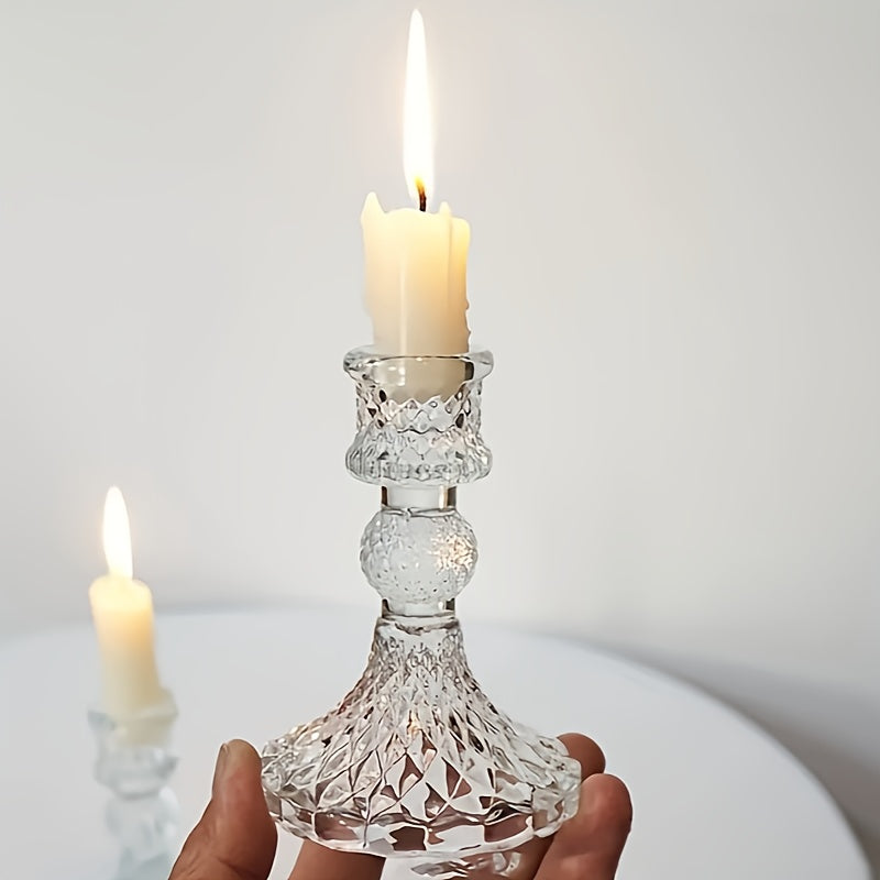 6pcs Elegant Polished Crystal Glass Candle Holders - Modern Tabletop Decor for Dining Room, Elegant Small Candle Holders with Decorative Accents, Candle Holders for Home Decor