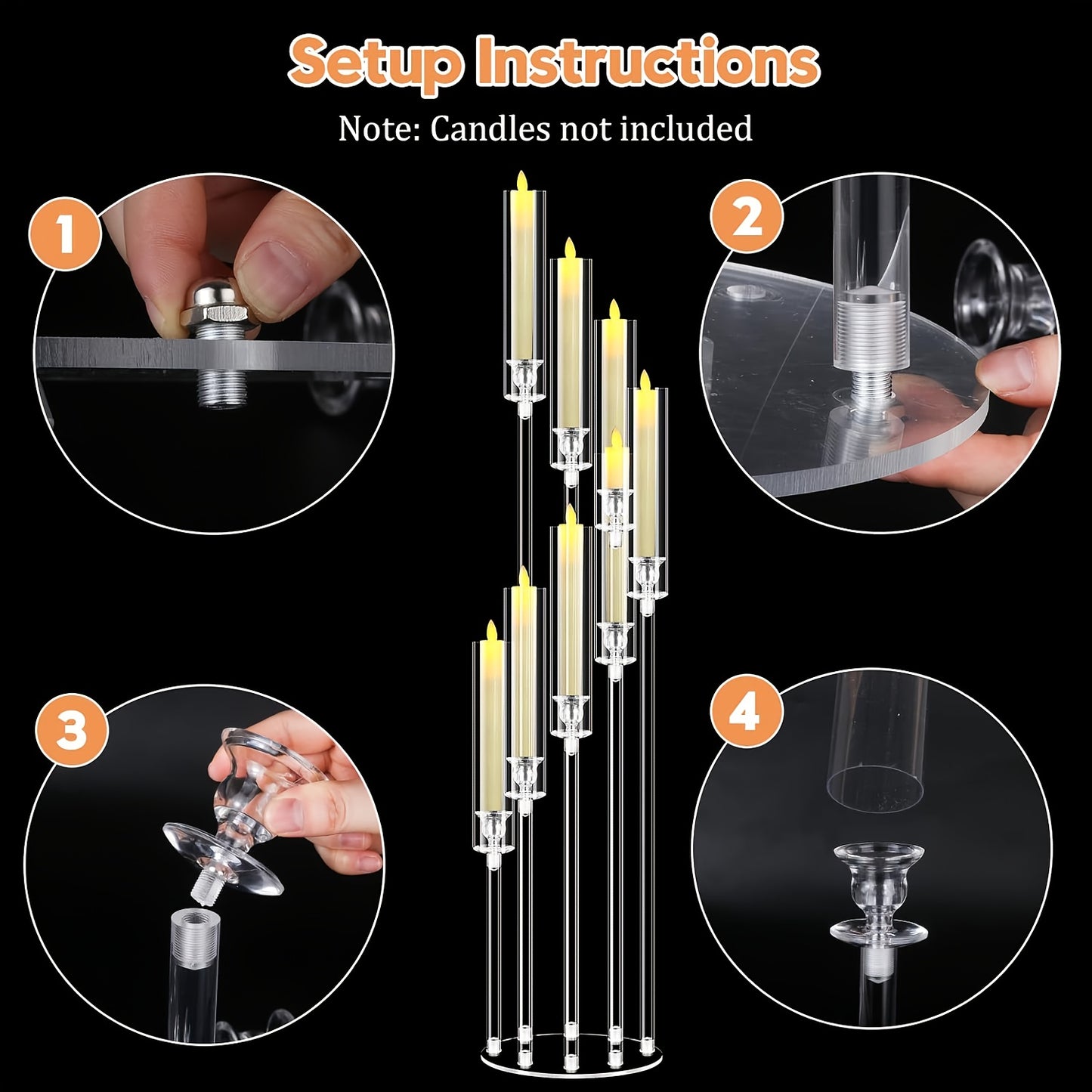 1 Set of 8 Arm 50 Inch (Approximately 127cm) Tall Acrylic Candle Holder Centerpiece, Transparent Candle Holder Suitable for Wedding Party and Home Decor