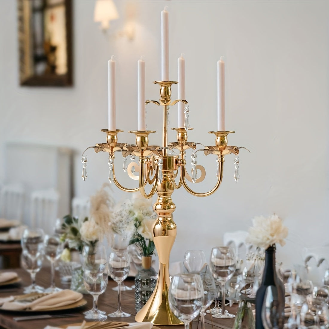 Elegant Golden & Silvery Candle Holders - 5-Branch Design with 5 Candles