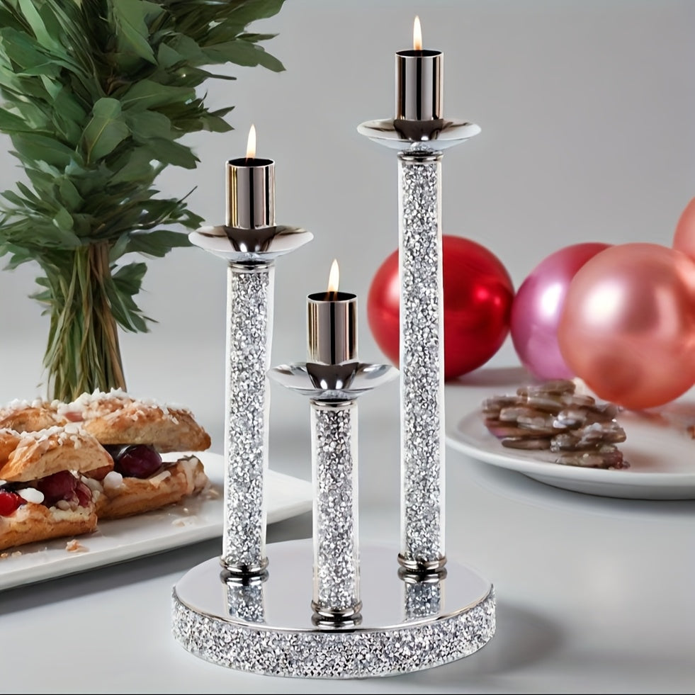 Luxury 3-Arm Metal Candle Holder with Golden Glitter Accents - Oil-Rubbed Finish Tabletop Decor
