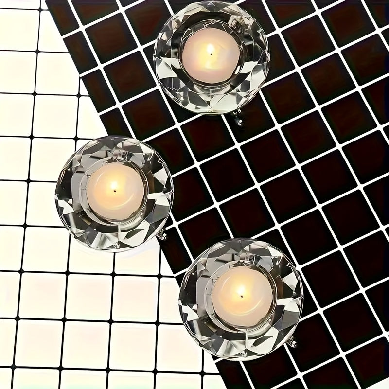 Elegant 2pcs K9 Crystal Diamond Candle Holder Set with Polished Metal Stand