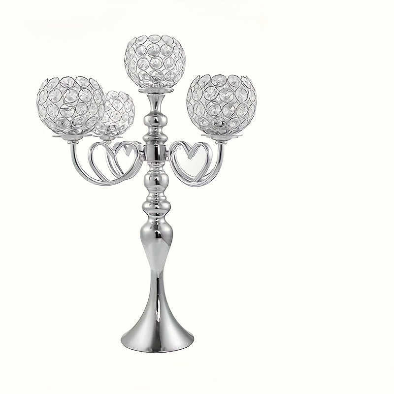1pc Elegant 5-Arm Metal Candle Holder with Heart Design - Romantic Golden & Silver Finish, Perfect for Weddings, Christmas, Graduations, Birthdays