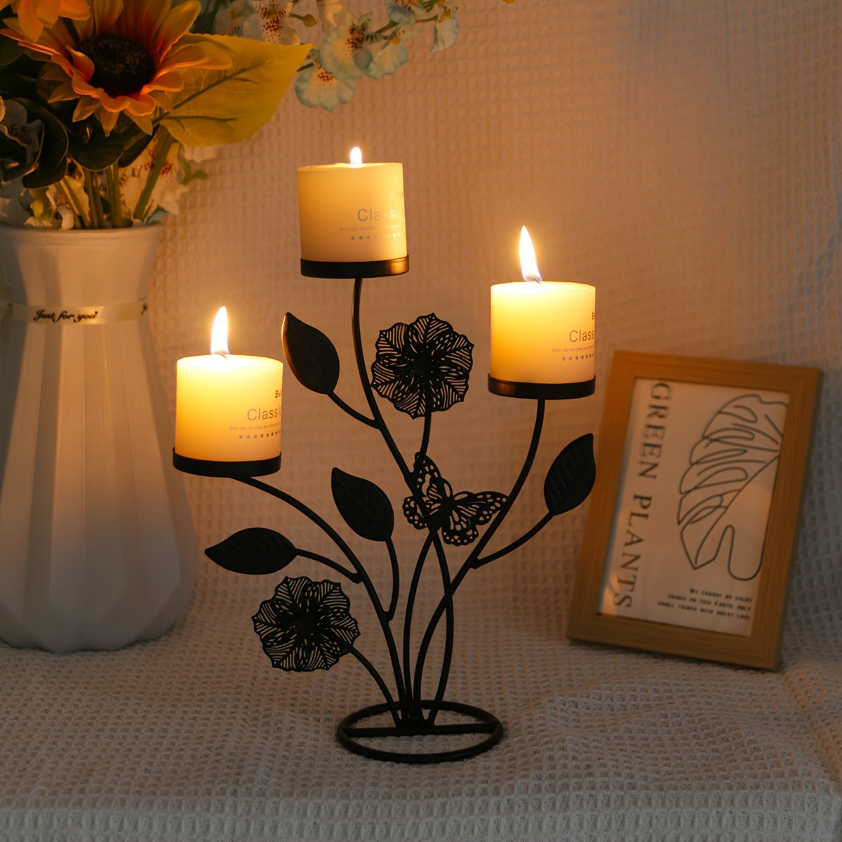 1pc Elegant Golden Metal Candle Holder, Creative Tabletop Decorative Candle Stand for Home, Dining