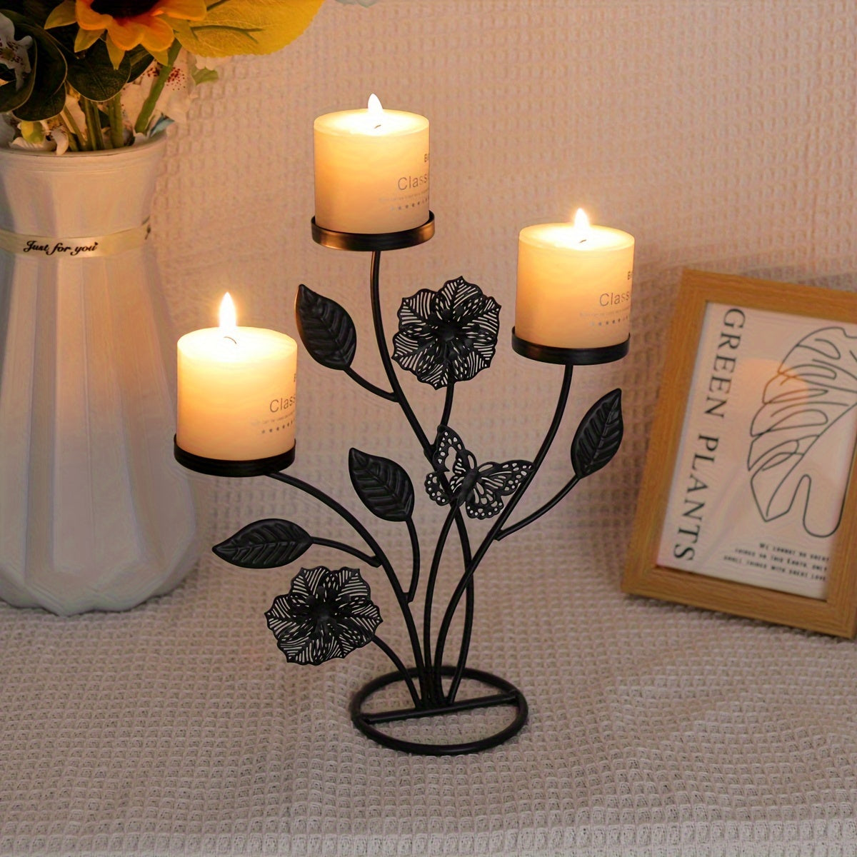 1pc Elegant Golden Metal Candle Holder, Creative Tabletop Decorative Candle Stand for Home, Dining
