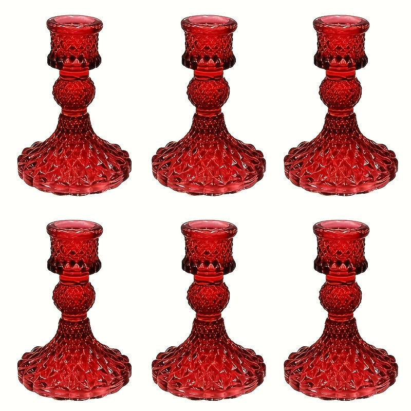 6pcs Elegant Polished Crystal Glass Candle Holders - Modern Tabletop Decor for Dining Room, Elegant Small Candle Holders with Decorative Accents, Candle Holders for Home Decor