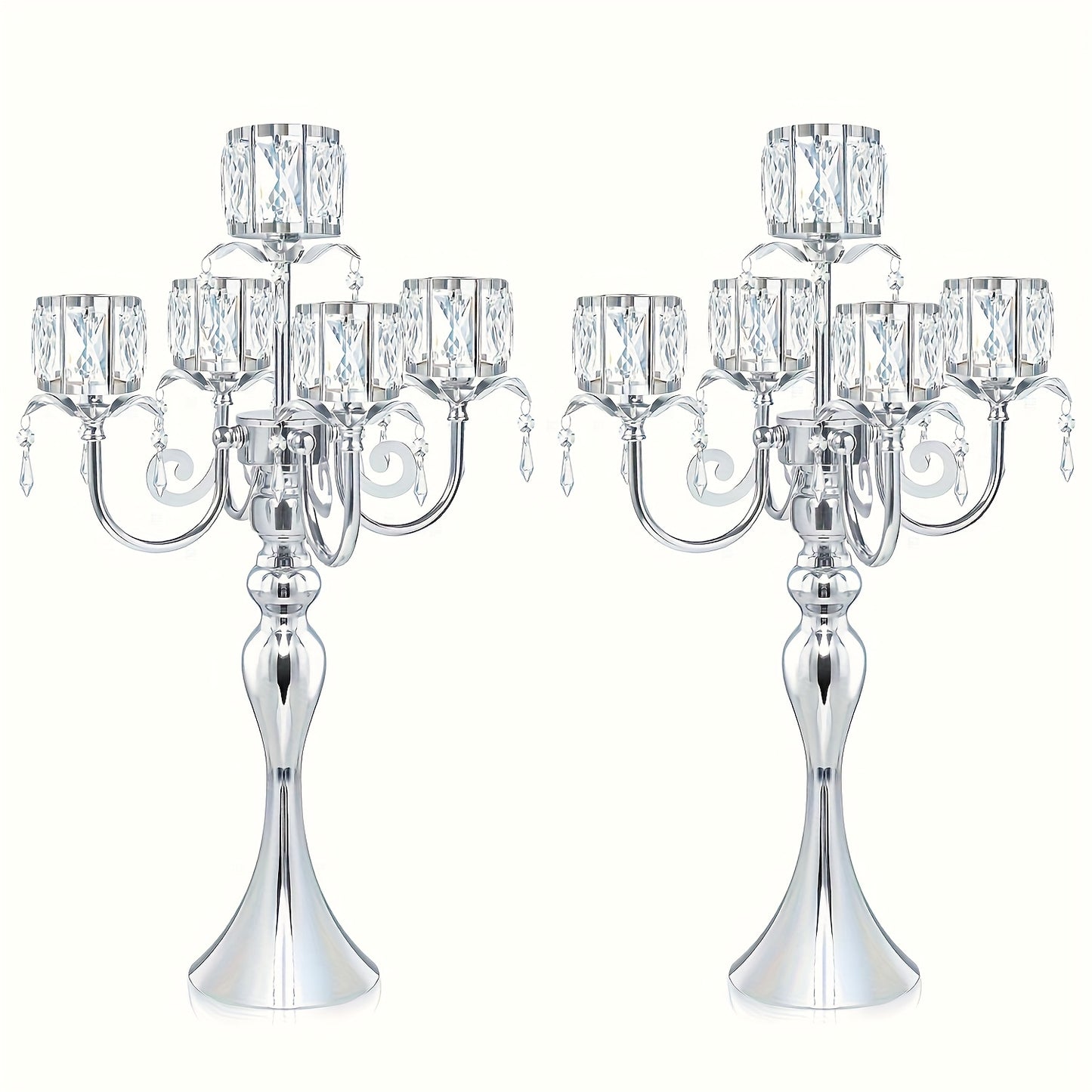 Elegant 5-Bar 22-Inch Metal Crystal Candle Holder Centerpiece with Sparkling Pendants - Luxury Tabletop Decor for Weddings, Christmas, Parties & Home Decoration