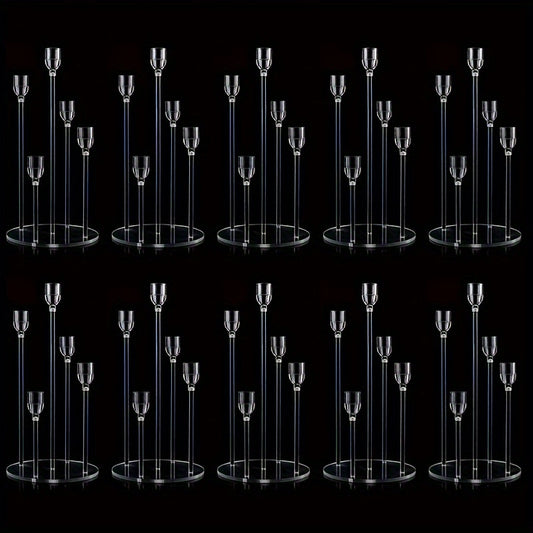 Set of 1/2/10 Acrylic Candle Holders with 5 Arms, Transparent Centerpieces for Wedding And Dining Table Decor, Suitable for Wedding And Party Decorations.