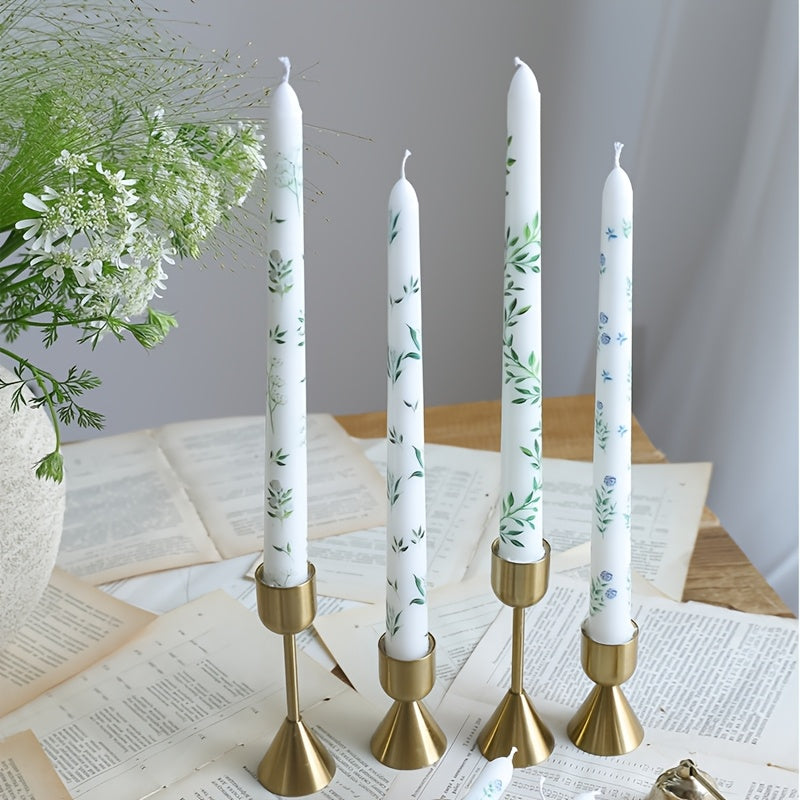Long Stem Elegant Floral Print Wedding Candles - Tall Table Centerpieces for Wedding, Valentine's, Anniversary Decor