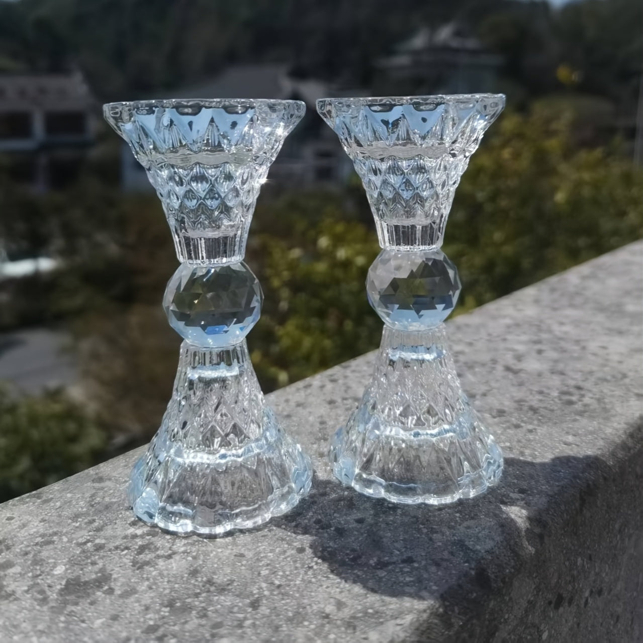 Crystal Glass Candle Holder Set Two-Piece Small Romantic Suitable for Holiday Decoration Table Ornaments