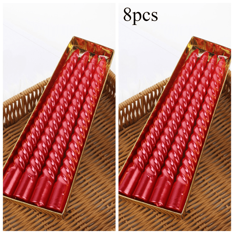 8 European-style long-stemmed colored threaded candles, perfect for romantic dinners at home, weddings, birthdays, Christmas and Valentine's Day scenes