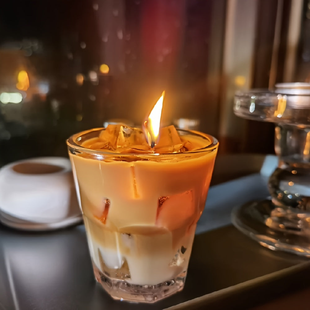 300g Soy Wax Coffee Scented Candle in Elegant Glass-Like Jar with Imitation Coffee Cup Design