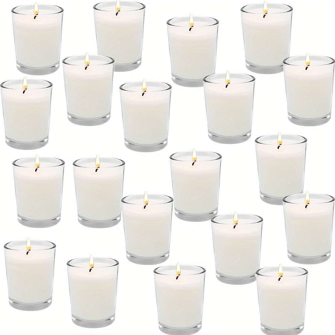 20-Pack Unscented Soy Wax Candles in Glass Holders for Home, Meditation, Yoga, Anniversaries, Pool, Shabbat, Weddings, Church, Seasonal Celebrations