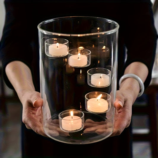 Extra Large Glass Candle Holder - Modern Centerpiece with Central Dome and Multi-Layer Design - Transparent Glass Column Suitable for Pillar Candles - Sturdy Base - Elegant Table Decor for Dinners, Weddings, Home Use - Windpr