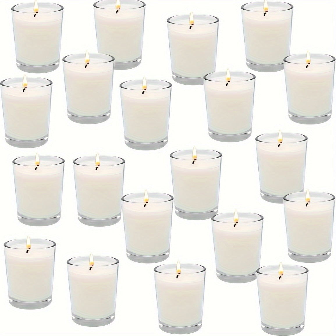 20-Pack Unscented Soy Wax Candles in Glass Holders for Home, Meditation, Yoga, Anniversaries, Pool, Shabbat, Weddings, Church, Seasonal Celebrations