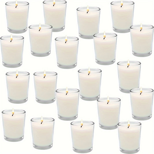 20-Pack Unscented Soy Wax Candles in Glass Holders for Home, Meditation, Yoga, Anniversaries, Pool, Shabbat, Weddings, Church, Seasonal Celebrations